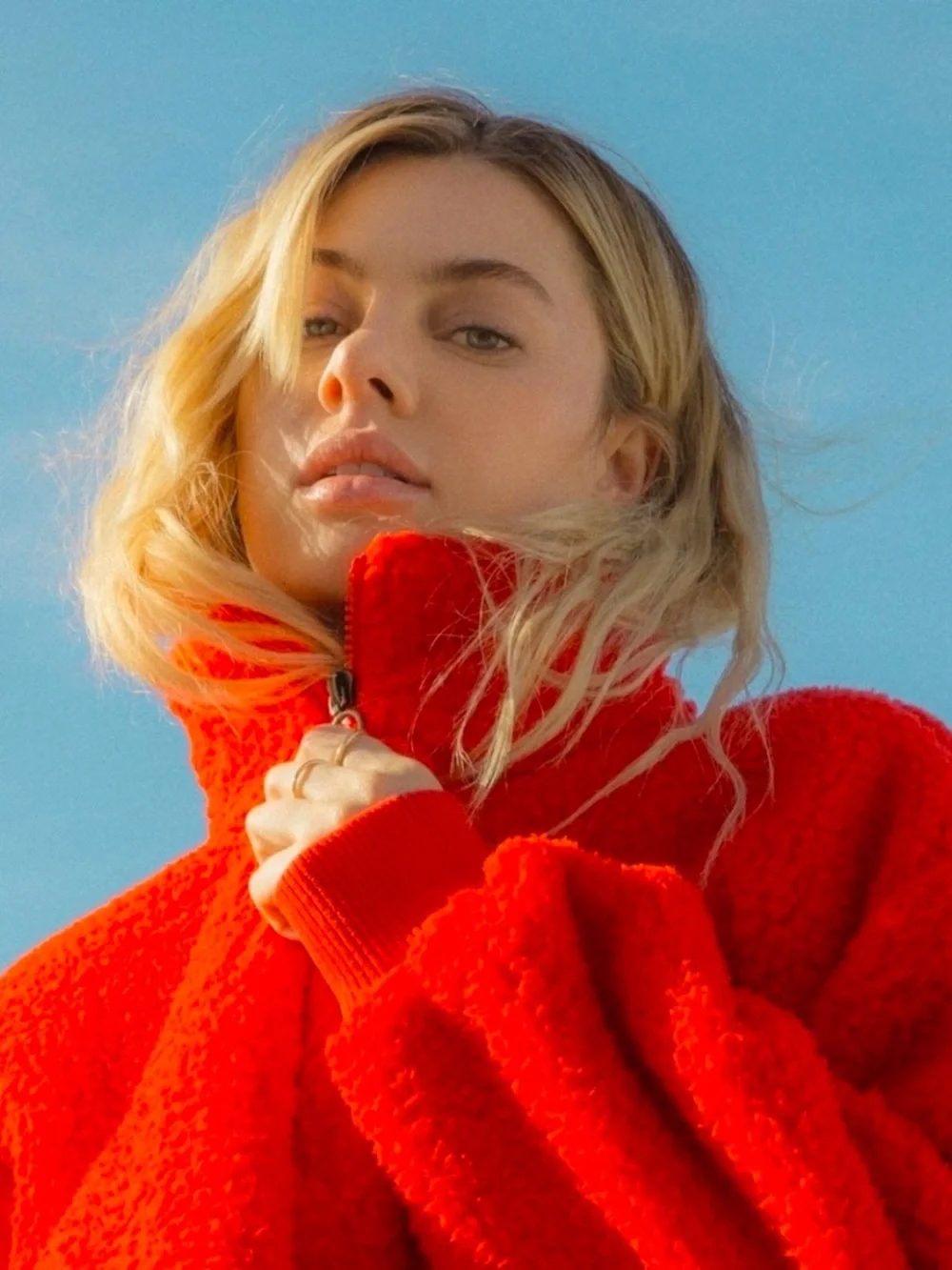 Billabong Bright Red Tomato Teddy Sherpa  Fleece Half Zip Jacket - Picture 3 of 11